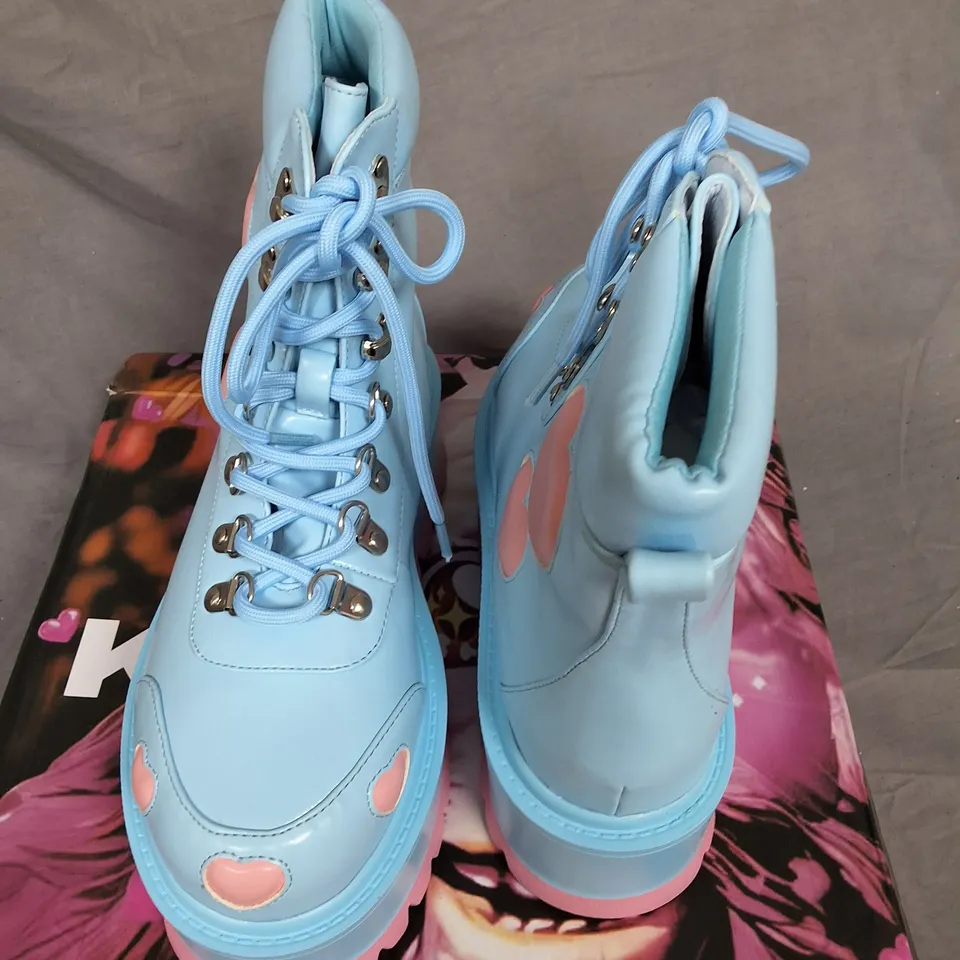 KOI CHIBI CHERUB KAWAII HEART BOOTS IN BLUE - UK 5
