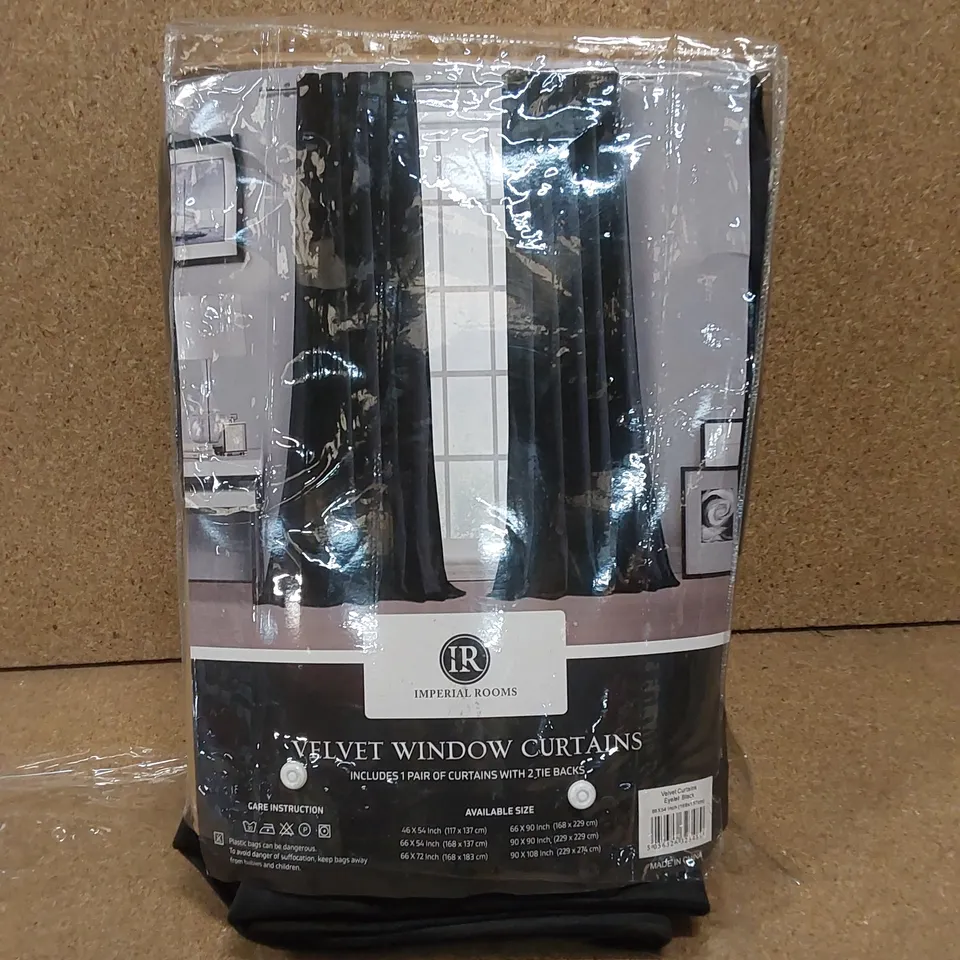 BAGGED PANOLA CRUSHED VELVET EYELET SHEER CURTAINS - BLACK // SIZE: 168 X 137cm