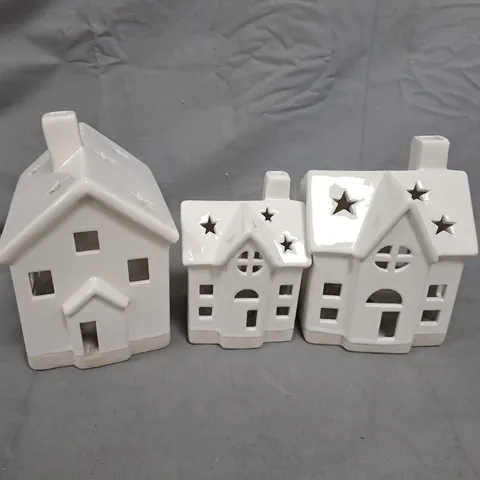 HOME STORIES SET OF 3 PRE-LIT HOUSES IN WHITE