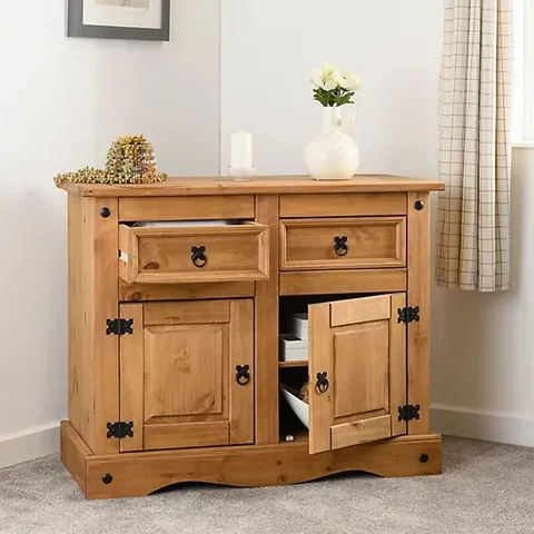 BOXED CORONA 2 DOOR 2 DRAWER SIDEBOARD - DISTRESSED WAXED PINE (1 BOX)