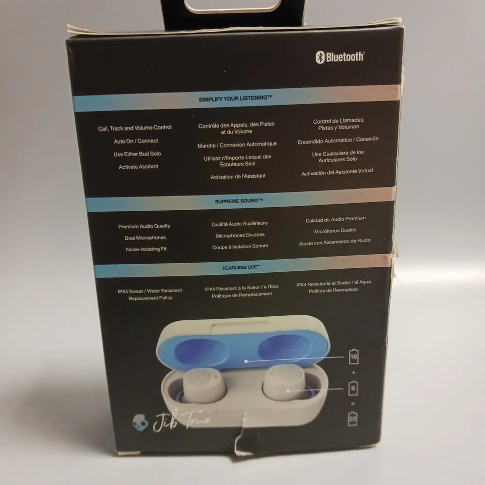 SKULLCANDY WIRELESS EARBUDS IN BLUE AND GREY 