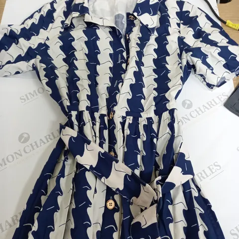 LK BENNET LONDON SIZE 14 DRESS MIDI  BLUE AND WHITE