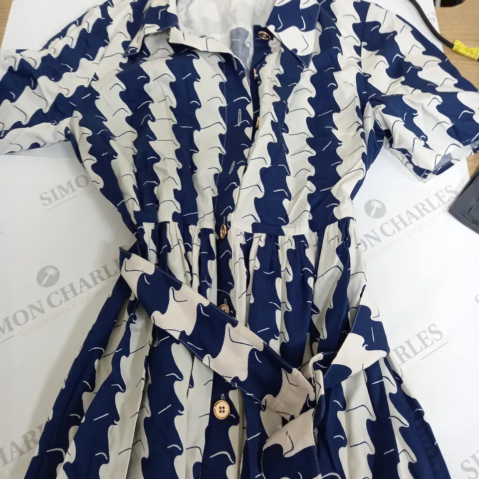 LK BENNET LONDON SIZE 14 DRESS MIDI  BLUE AND WHITE