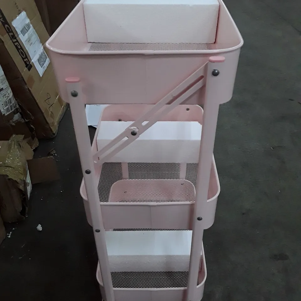 BOXED 3 TIER FOLDABLE METAL MESH STORAGE RACK - PINK