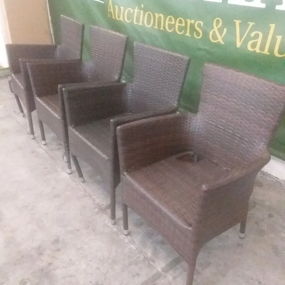X4 RATTAN EFFECT GARDEN CHAIRS BROWN