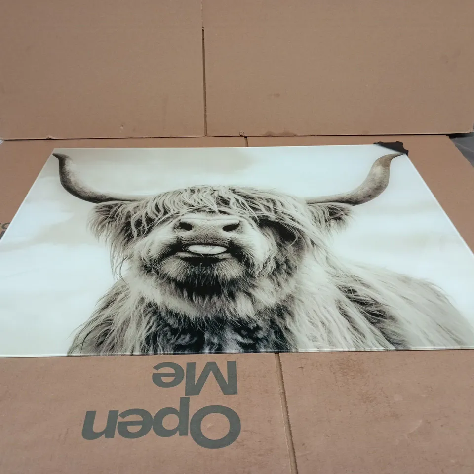 HIGHLAND COW GLASS ART 30 X 24" APPROX BOXED