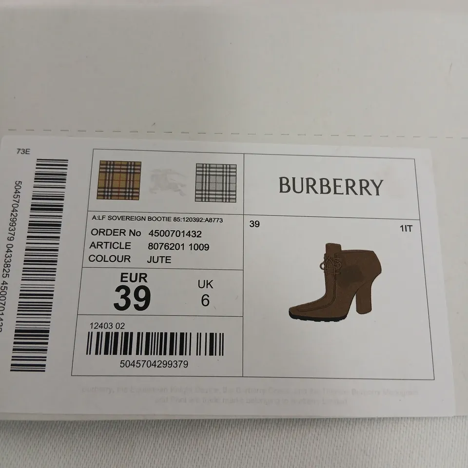 BURBERRY SUEDE LACE-UP ANKLE BOOTS – UK 6, TAN