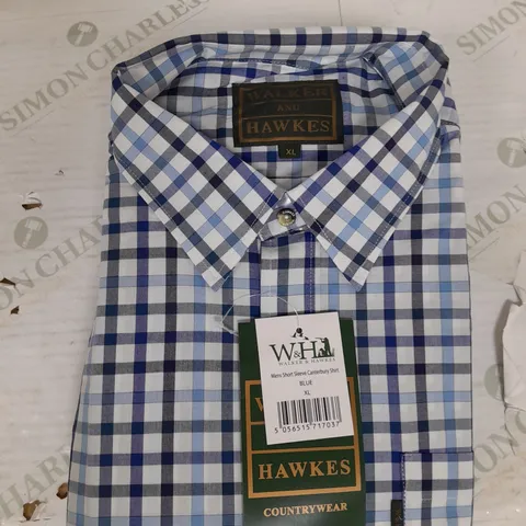 WALKER & HAWKES MENST SHORT SLEEVE CANTERBURY SHIRT IN BLUE SIZE XL