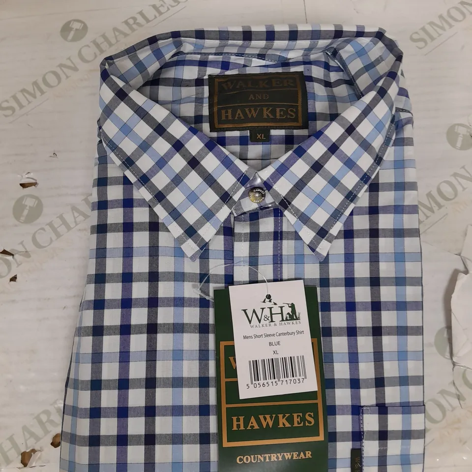 WALKER & HAWKES MENST SHORT SLEEVE CANTERBURY SHIRT IN BLUE SIZE XL