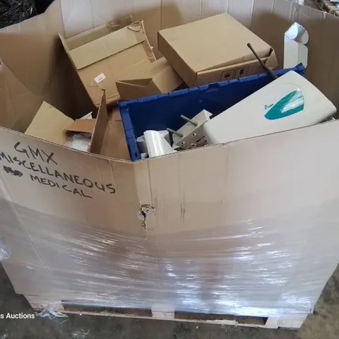 PALLET OF ASSORTED MEDICAL EQUIPMENT INCLUDING, PPE KIT, MICREL MICROPUMP MULTI SYRINGES, CALL BUTTONS, RADIO PAGING TRANSCODERS.
