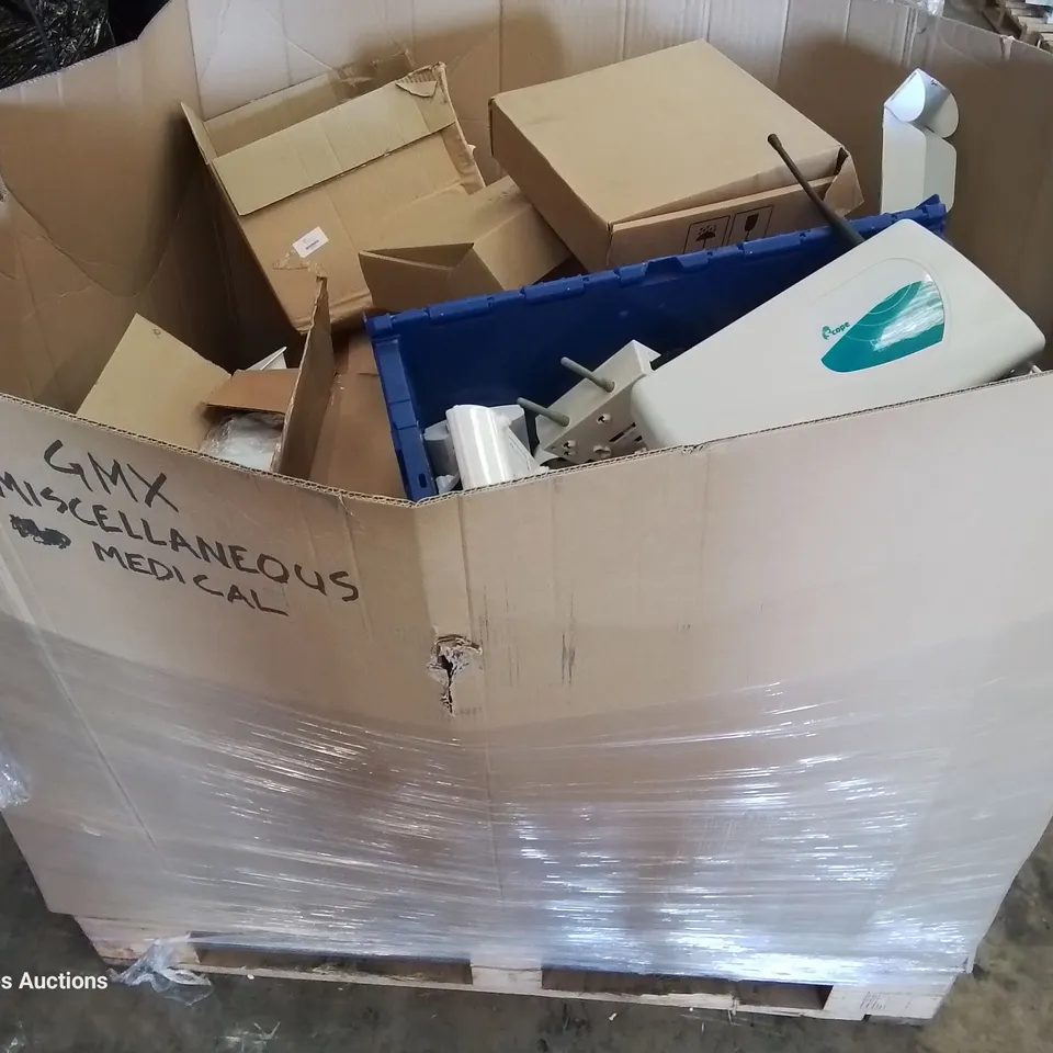 PALLET OF ASSORTED MEDICAL EQUIPMENT INCLUDING, PPE KIT, MICREL MICROPUMP MULTI SYRINGES, CALL BUTTONS, RADIO PAGING TRANSCODERS.