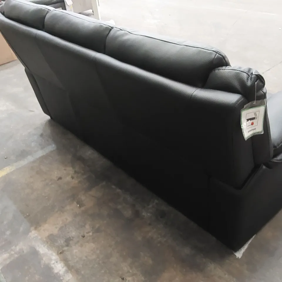 DESIGNER ALBION STATIC 3 SEATER LEATHER UPHOLSTERED SOFA - BLACK