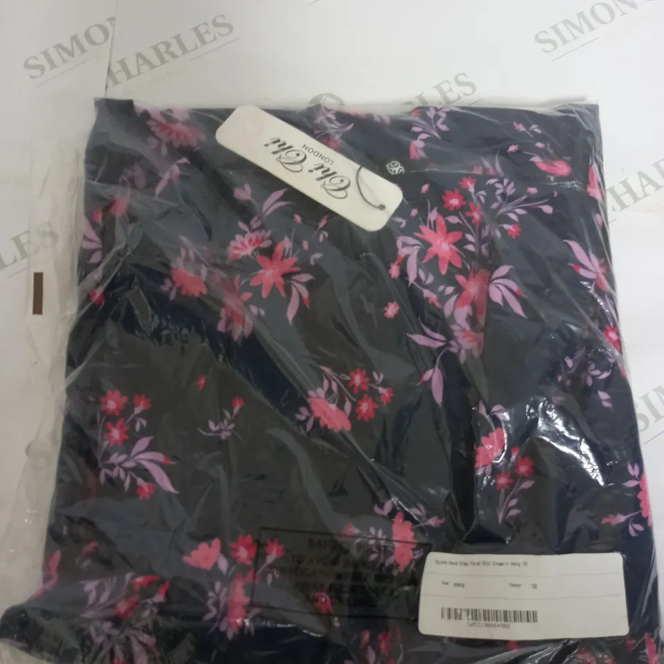 CHI CHI LONDON SQUARE NECK DITSY FLORAL MIDI DRESS IN NAVY - UK 10