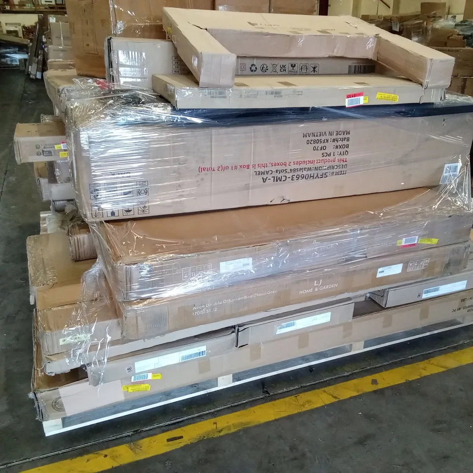 PALLET OF ASSORTED INCOMPLETE FURNITURE PARTS AND PIECES 