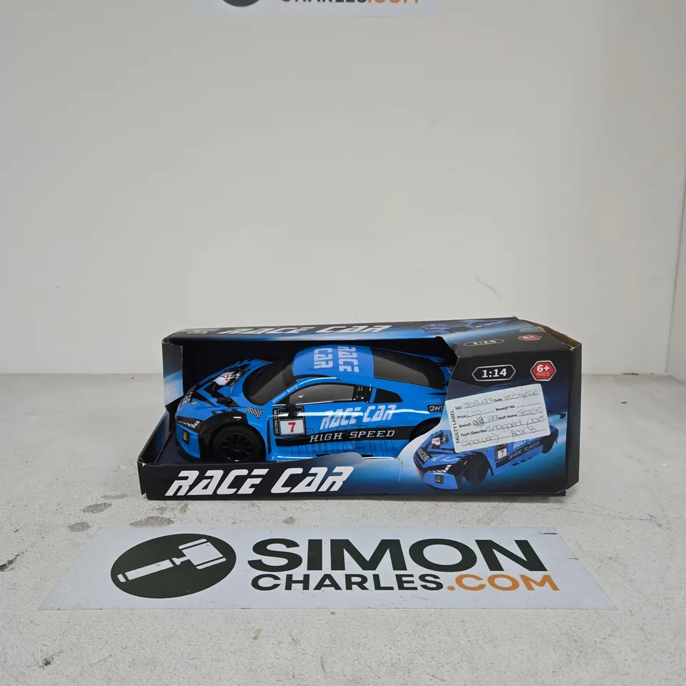 BLUE RACE CAR TOY – 1:14 SCALE, BOXED