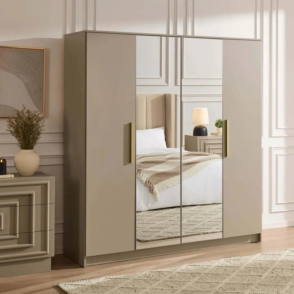 BOXED DUSK DARCEY 4 DOOR WARDROBE - TAUPE (4 BOXES)