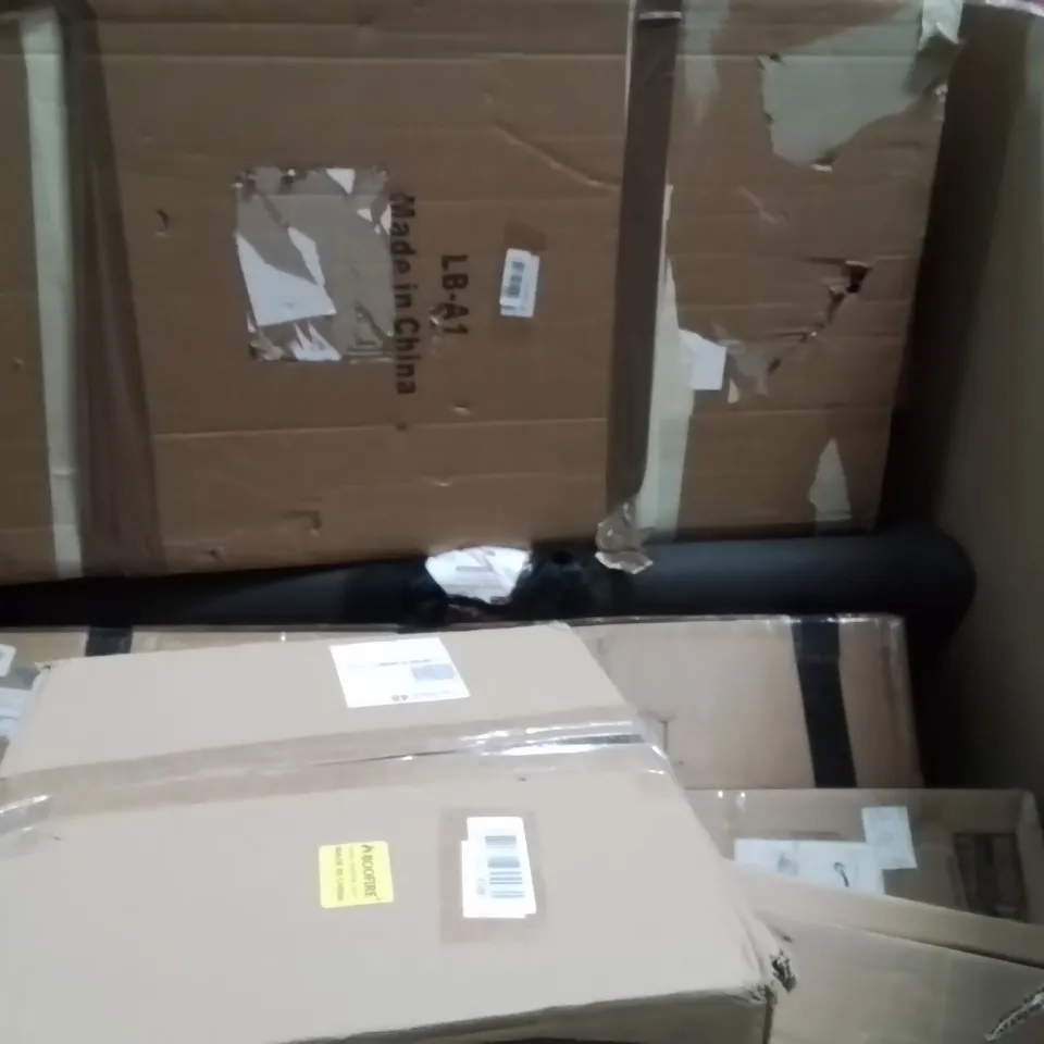 PALLET OF ASSORTED HOUSEHOLD GOODS AND PRODUCTS TO INCLUDE; SQUAT RIDER MACHINE,ARTIFICIAL PLANT,INSULATION BARREL