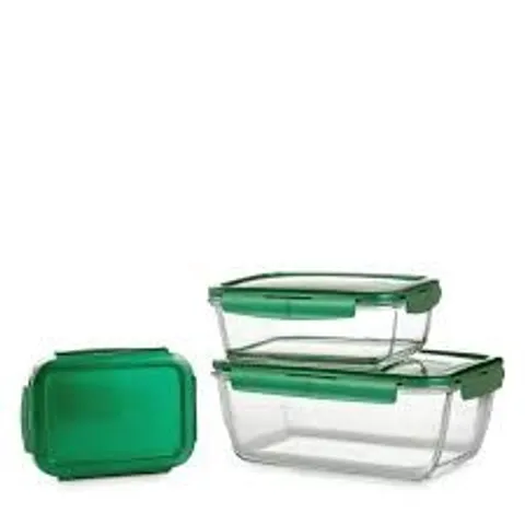 SET OF 3 GREEN TOP LOCKNLOCK GLASS FOOD STORAGE CONTAINERS