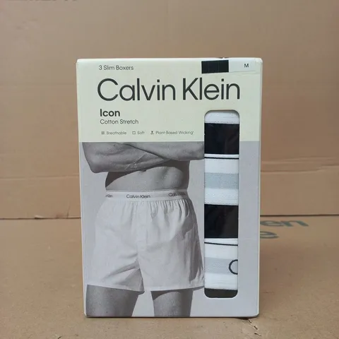 CALVIN KLEIN ICON COTTON STRETCH BOXER BRIEFS (3-PACK) IN BLACK SIZE MEDIUM