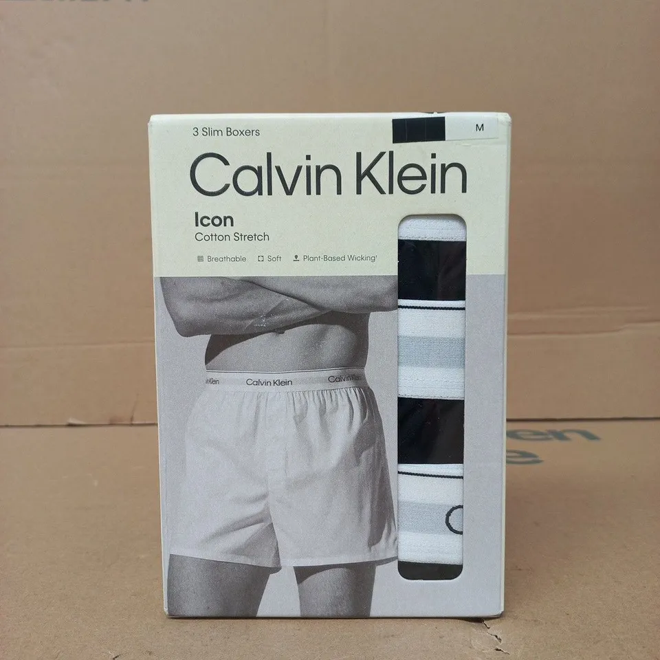 CALVIN KLEIN ICON COTTON STRETCH BOXER BRIEFS (3-PACK) IN BLACK SIZE MEDIUM