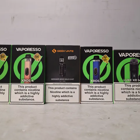 BOX OF APPROXIMATELY 18 ASSORTED E-CIGARETTES PRODUCTS TO INCLUDE -GEEK VAPE , VAPORESSO