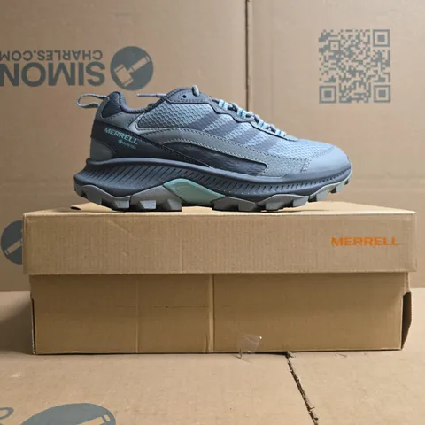 BOXED PAIR OF MERRELL SPEED STRIKE 2 GTX TRAINERS IN STEEL BLUE/GREY SIZE UK 4