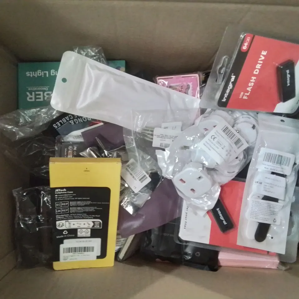 BOX CONTAINING LARGE AMOUNT OF MIXED BOXED ELECTRONIC ITEMS PHONE ACCESSORIES ETC.