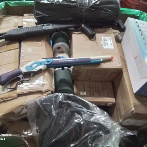 PALLET CONTAINING VARIOUS ASSORTED ITEMS TO INCLUDE: TOY GUNS, YOGA MATS, KIDS SCOOTER ETC.
