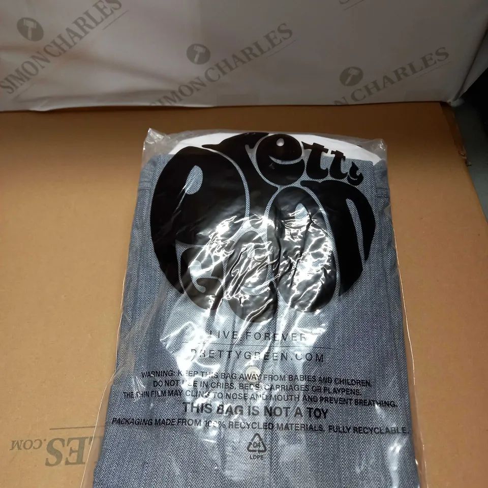 BAGGED PRETTY GREEN HERINGBONE COLLARLESS SHIRT SIZE M