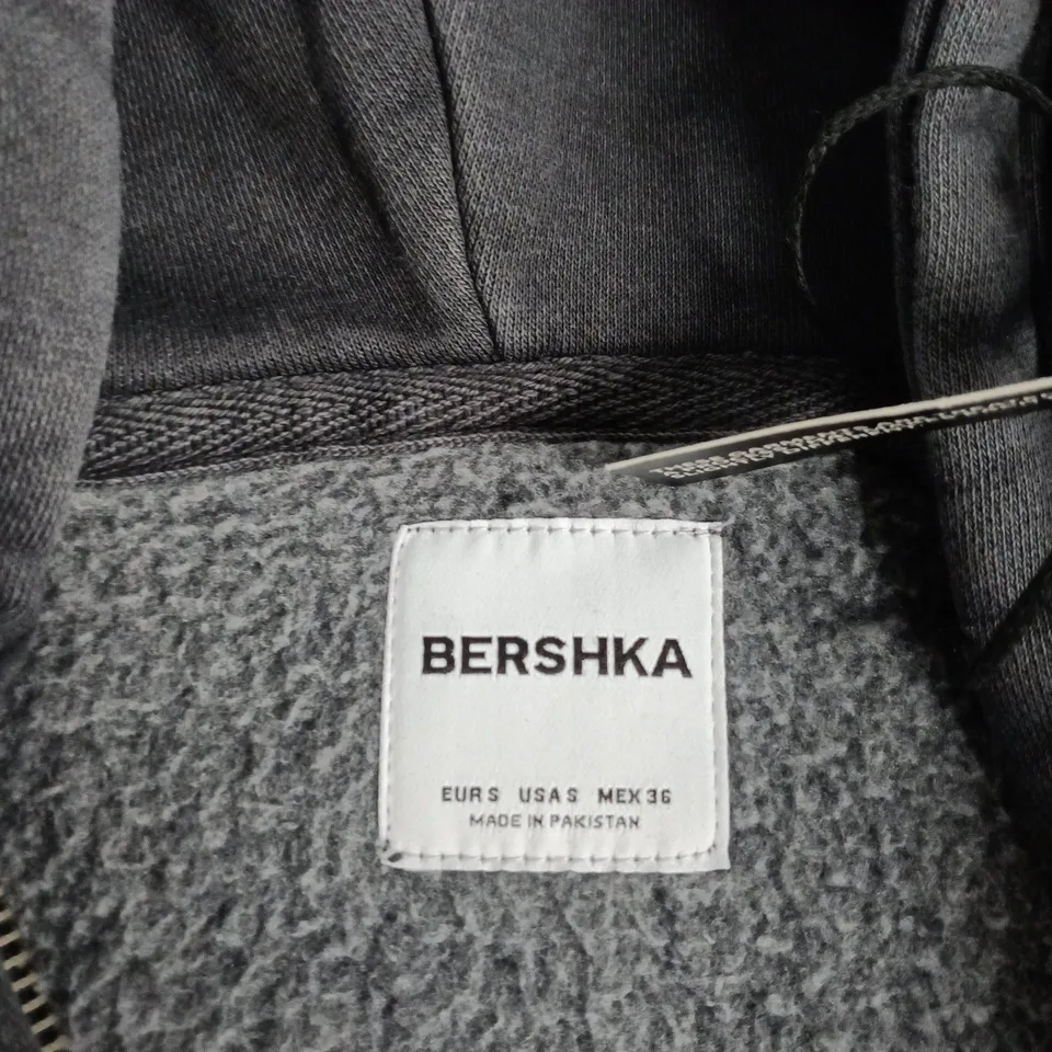 BERSHKA ZIP HOODIE – GREY, UK 8 (EU 36) – MADE IN PAKISTAN