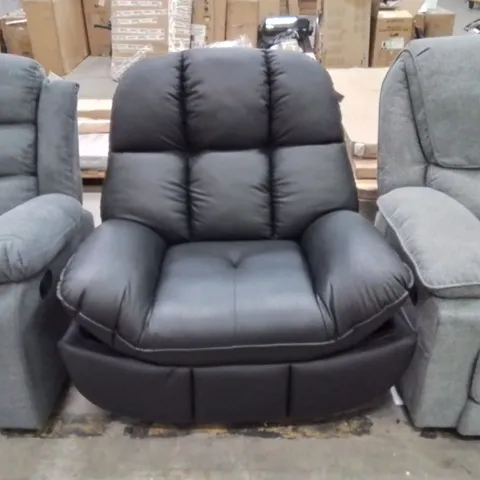 DESIGNER BLACK FAUX LEATHER ROCKING SWIVEL RECLINER CHAIR 
