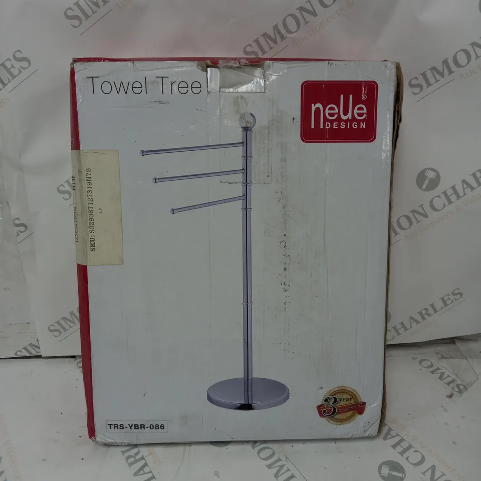 BOXED NEUE DESIGN FREESTANDING TOWEL RACK CHORME 