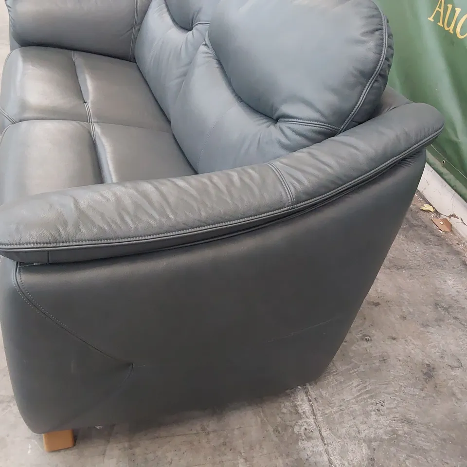 QUALITY BRITISH DESIGNER G PLAN JACKSON THREE SEATER CAMBRIDGE PETROL BLUE LEATHER 