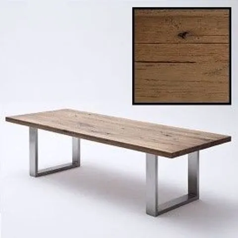 BRAND NEW BOXED CAPELLO 220CM BASSANO OAK DINING TABLE WITH STAINLESS STEEL LEGS 220×76×100CM (2 BOXES)