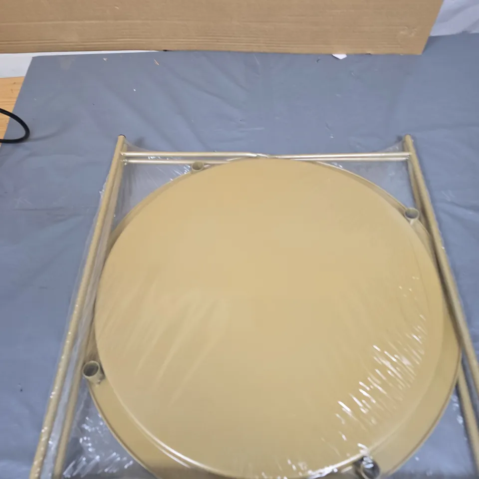 Round gold effect circular table top with metal frame 