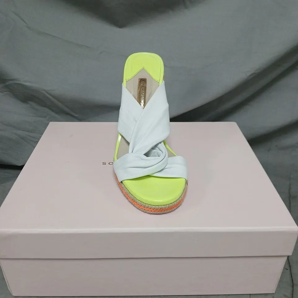 SOPHIA WEBSTER NEON LIME ESPADRILLE WEDGE SANDALS – WHITE KNOT STRAPS - SIZE 4