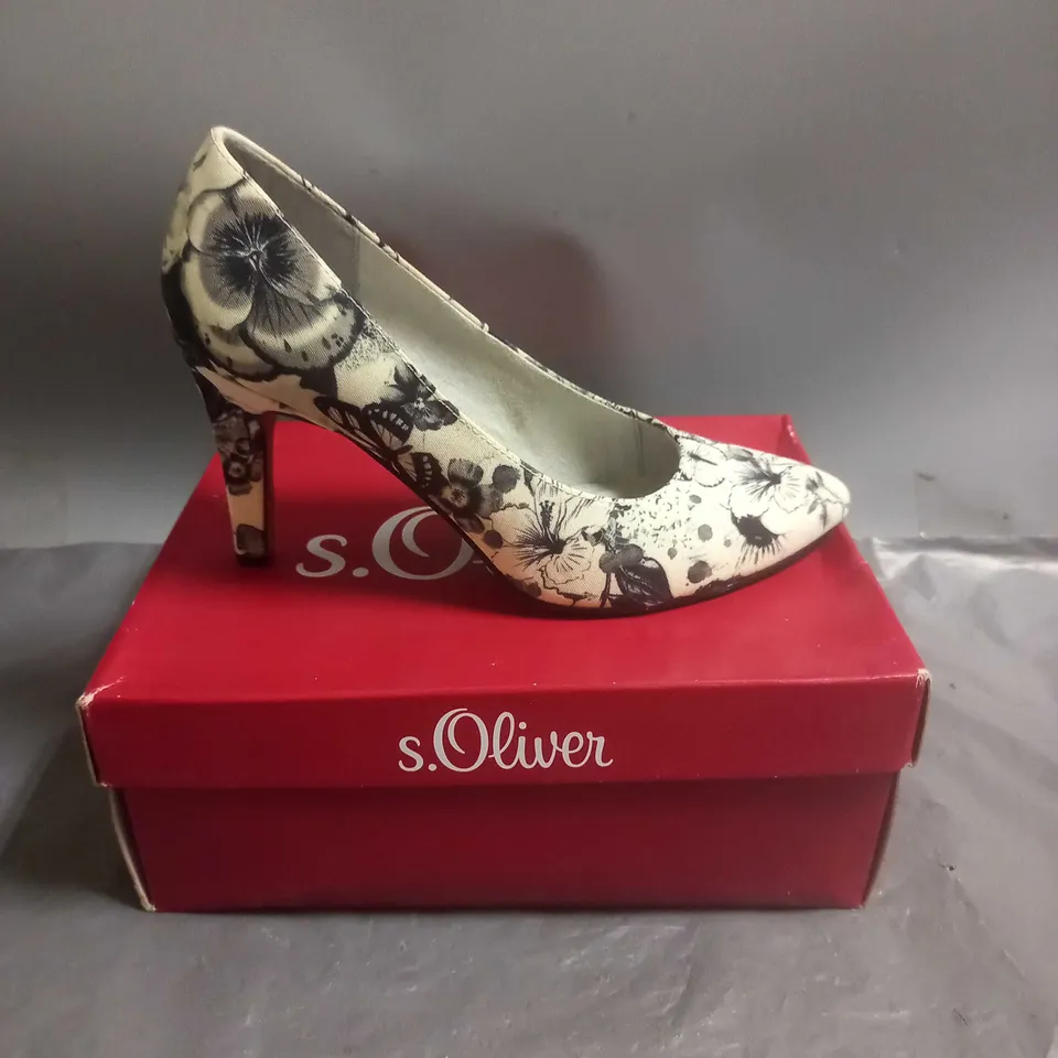 S.OLIVER LADIES HIGH HEELED COURT SHOES BLACK FLOWER DESIGN SIZE EU 40