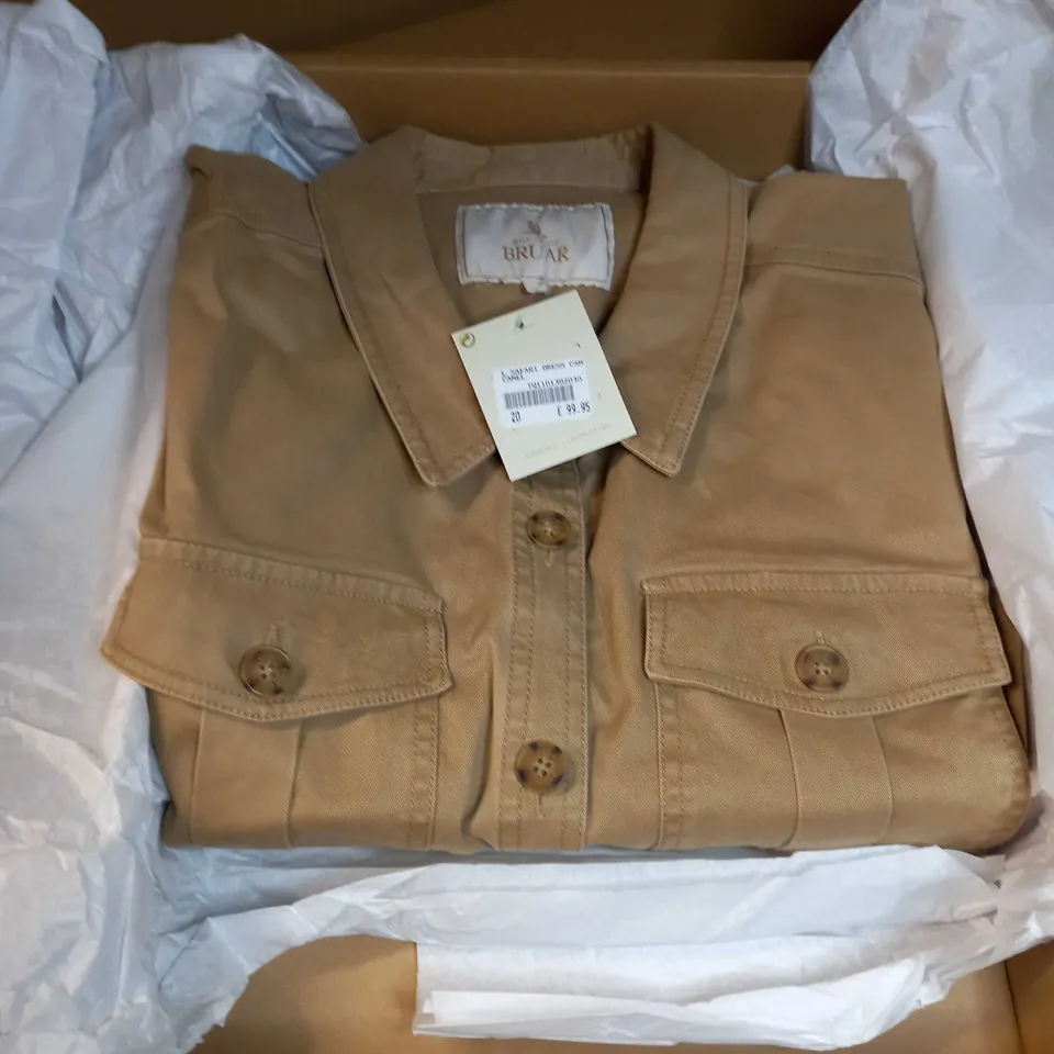 BOXED HOUSE OF BRUAR CAMEL SAFARI DRESS - SIZE 20