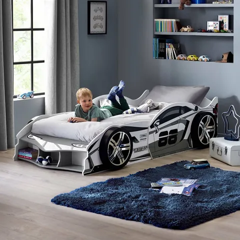 BOXED CHILDRENS BED STORM RACE CAR BED WHITE AND GREY STO001 (3 BOXES)