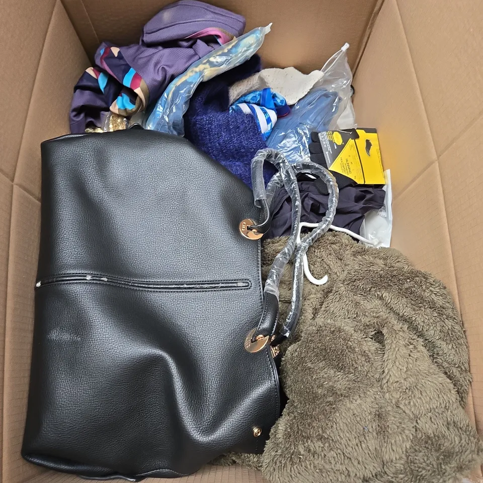 LARGE BOX OF ASSORTED CLOTHING ITEMS IN VARIOUS SIZES, STYLES AND COLOUR 