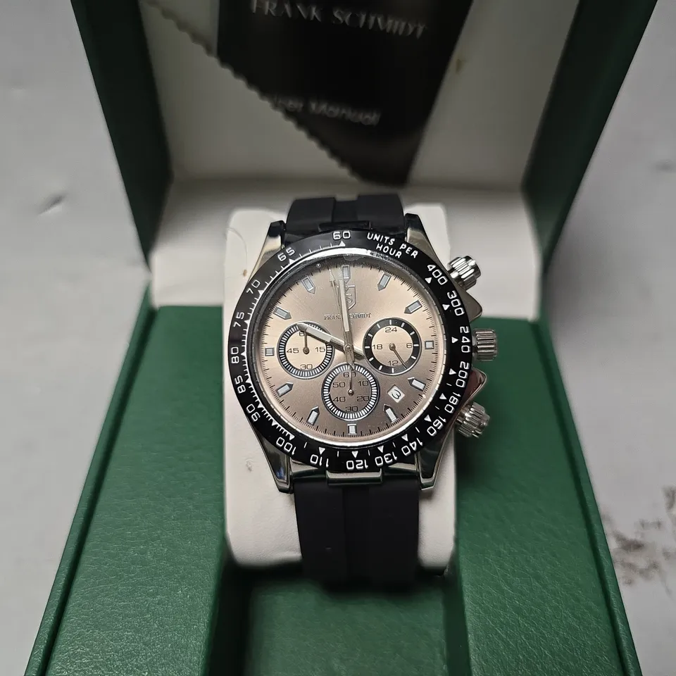 FRANK SCHMIDT WATCH – MULTI FUNCTION SUB DIALS WITH DATE – HQ RUBBER SPORTS STRAP – 3ATM WATER RESISTANT – GIFT BOX INCLUDED