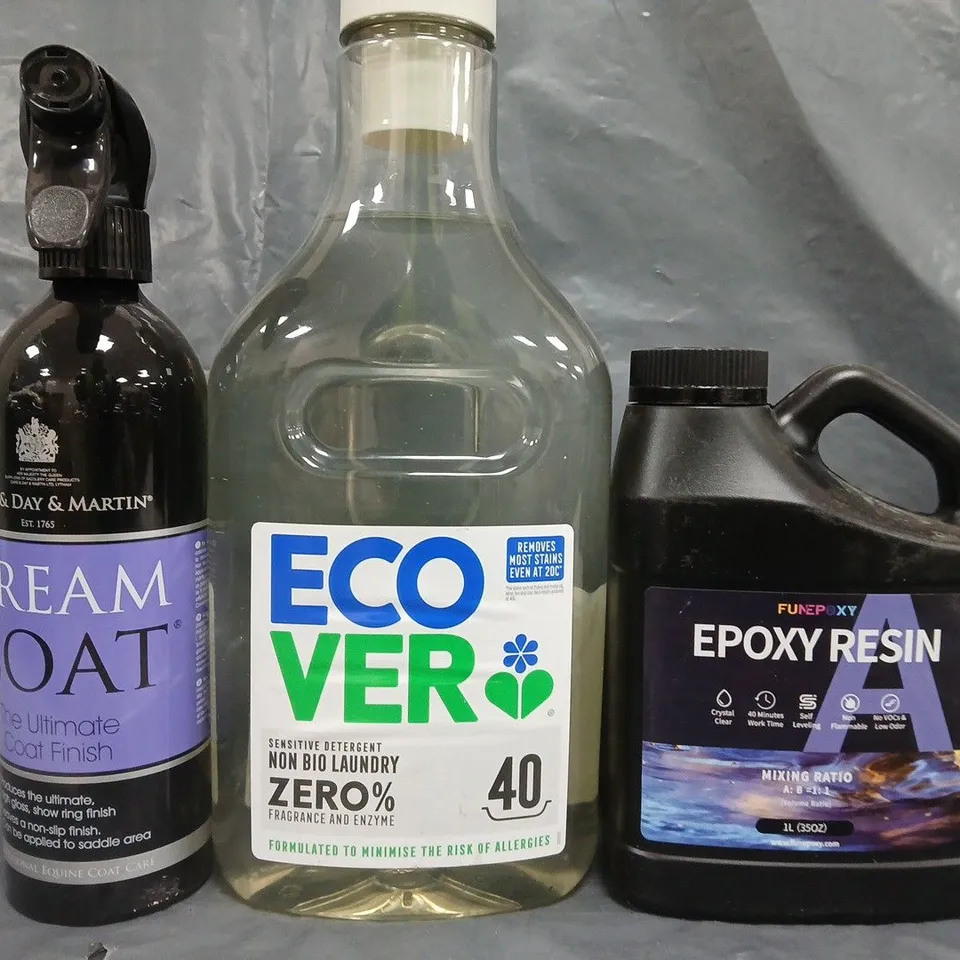 APPROXIMATELY 10 ASSORTED HOUSEHOLD ITEMS TO INCLUDE EPOXY RESIN, LAUNDRY DETERGENT, ETC