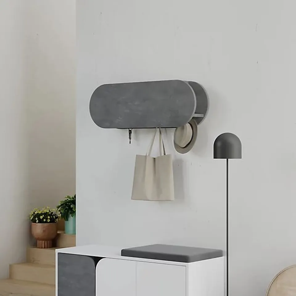 BOXED DECORTIE MODERN KROMA WALL COAT HANGER STORAGE CABINET - RETRO GREY