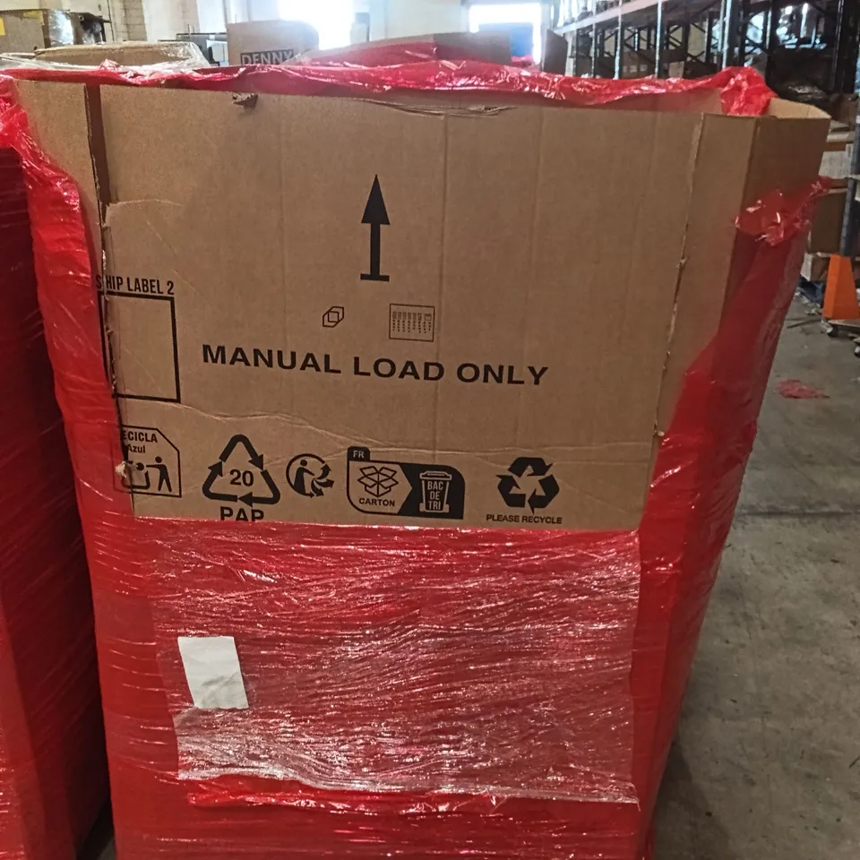 PALLET OF ASSORTED HOUSEHOLD GOODS AND PRODUCTS TO INCLUDE; STEAM CLEANER, DINING ACCESSORIES, BOXED FURNITURE ETC
