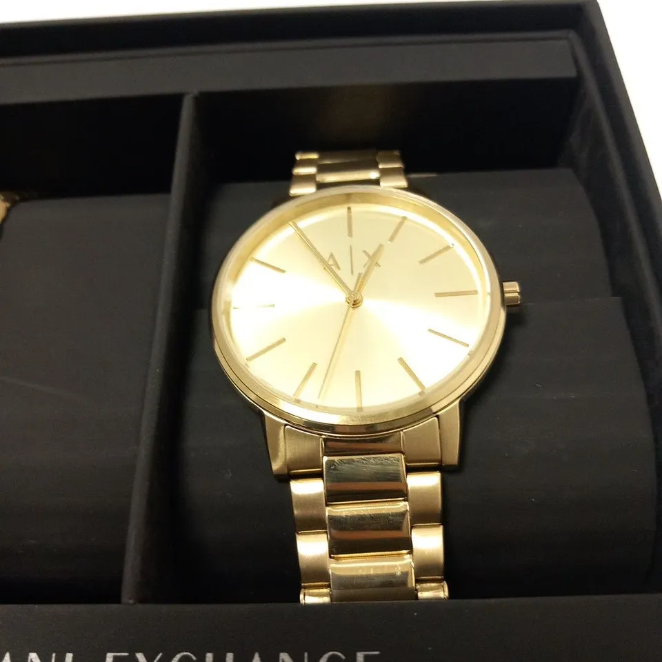 BOXED ARMANI EXCHANGEWOMENS CAYDE WATCH AND BRACELT SET
