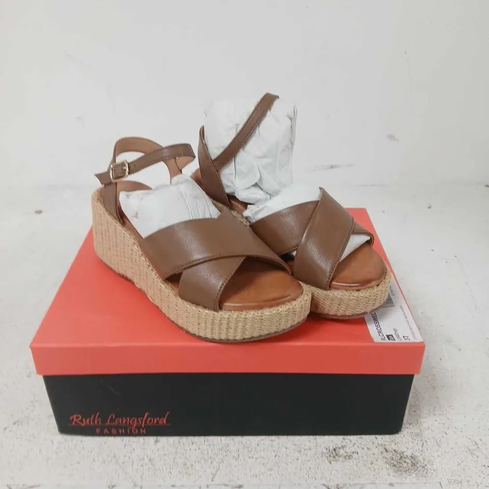 RUTH LANGFORD FASHION CROSSOVER STRAP WEDGE SANDALS - 4.5