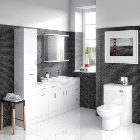 BOXED NUIE MAYFORD 2LPM LPF ELONGATED WALL MOUNTED CLOSE COUPLED TOILET GLOSS WHITE (1 BOX)