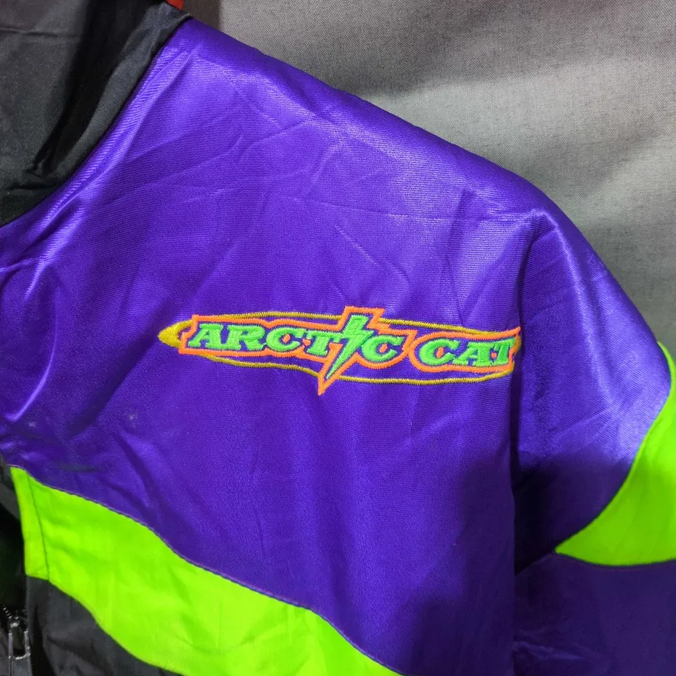 ARCTIC CAT ARCTICWEAR SNOWMOBILE JACKET – PURPLE & NEON GREEN, ZIP-OUT LINER, SIZE M