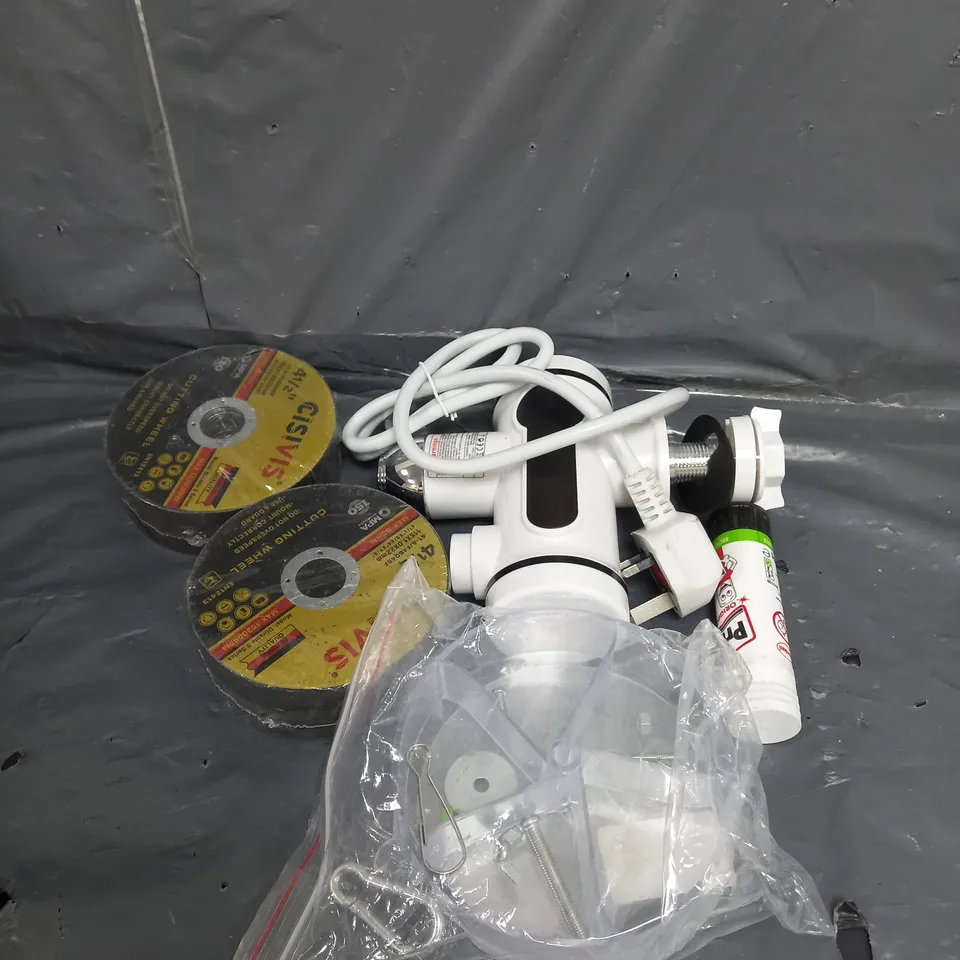 APPROXIMATELY 10 ASSORTED HOUSEHOLD ITEMS TOO INCLUDE CUTTING WHEELS AND GLUE STICKS , ETC 