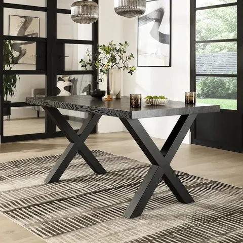 BOXED FRANKLIN DINING TABLE, 150cm - BLACK OAK EFFECT & BLACK STEEL (2 BOXES)